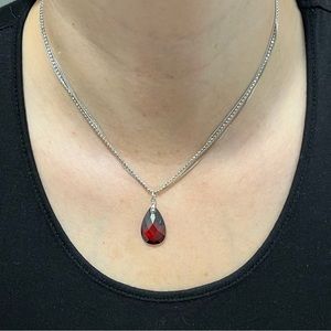 Garnet Crystal Tear Drop Rhodium Plated Multi Strand Sterling